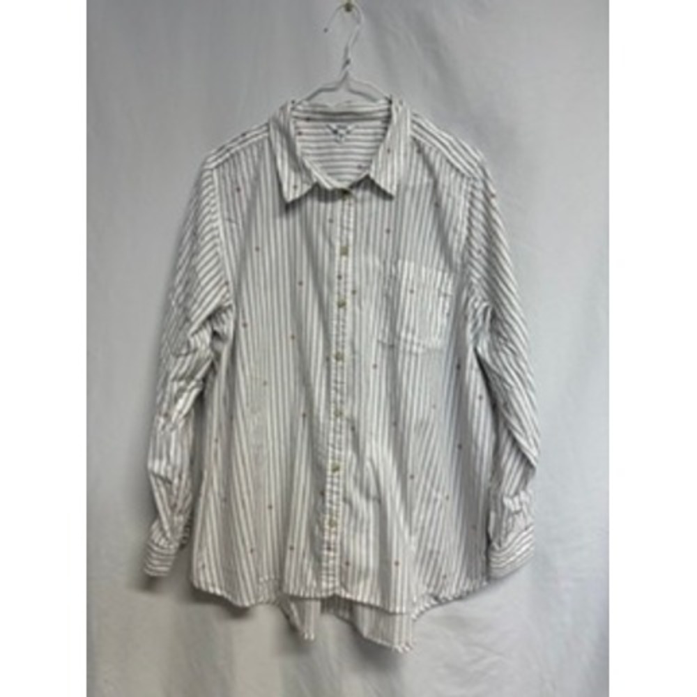 Sonoma Goods for Life Womens XL Striped Coastal Button Down Cotton Shirt White